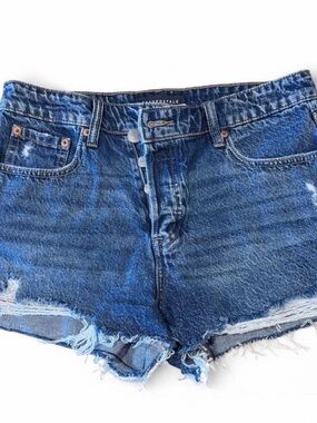 Aeropostale Blue Denim Frayed High-Rise Cutoff Shorts